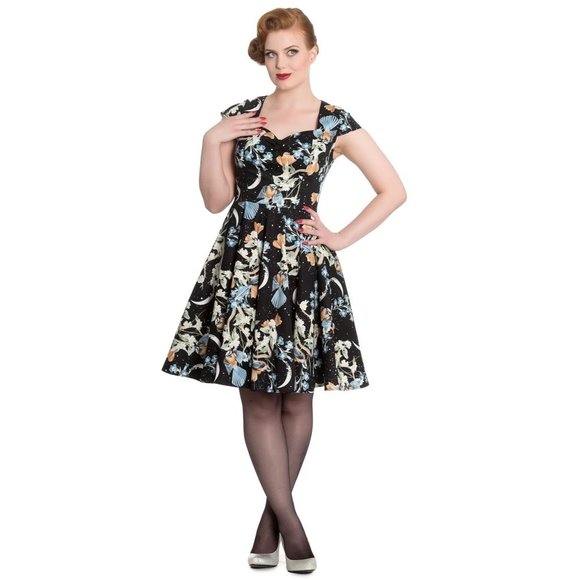 Small NWT Hell Bunny Moonlight Midnight Floral Bird Retro Whimsigoth Dress - Picture 1 of 4